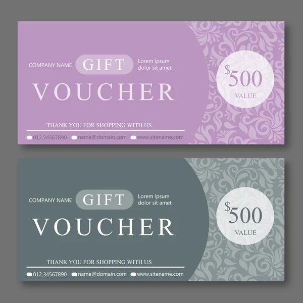 Elegante Gift Voucher sjabloon met damast patroon. — Stockvector