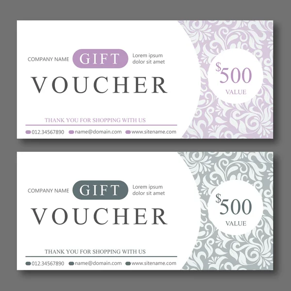 Elegant Gift Voucher Template With Damask Pattern. — Stock Vector