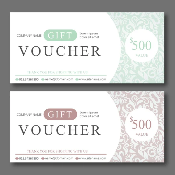 Elegante Gift Voucher sjabloon met damast patroon. — Stockvector