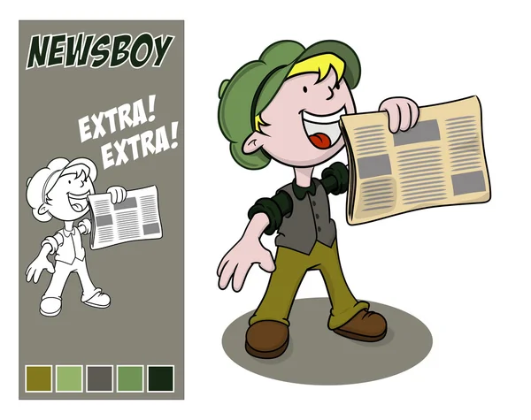 Newsboy holds out his paper for sale. — Stock Vector