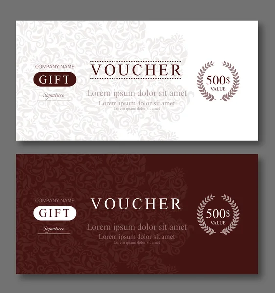 Elegante Gift Voucher Sjabloon Met Damast Patroon — Stockvector