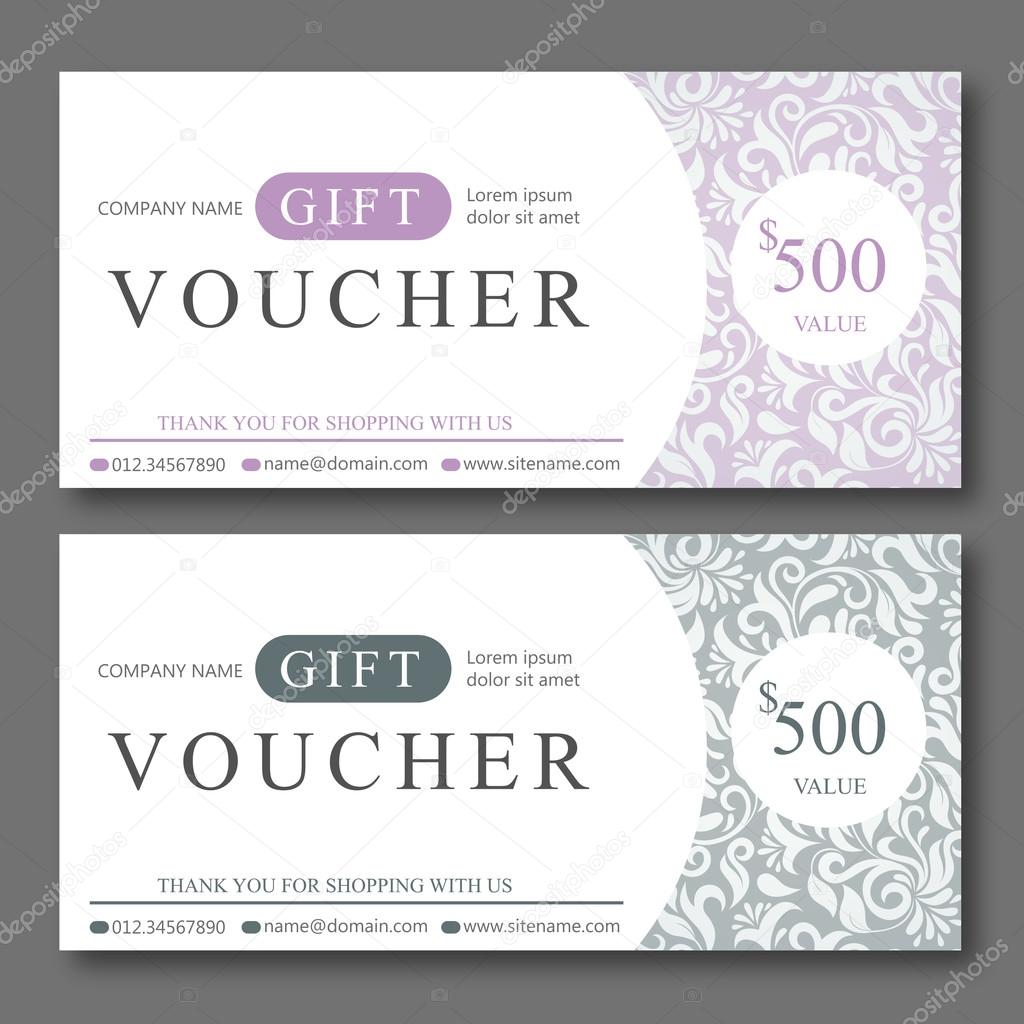 Elegant Gift Voucher Template With Damask Pattern.