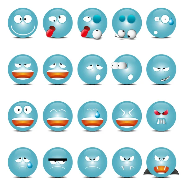 Blauwe glans glas emoticons — Stockvector