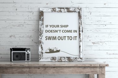 Resim çerçevesi üzerinde ilham alıntı.