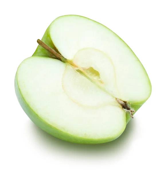 Half of green apple clipping path over white — Stock Photo, Image