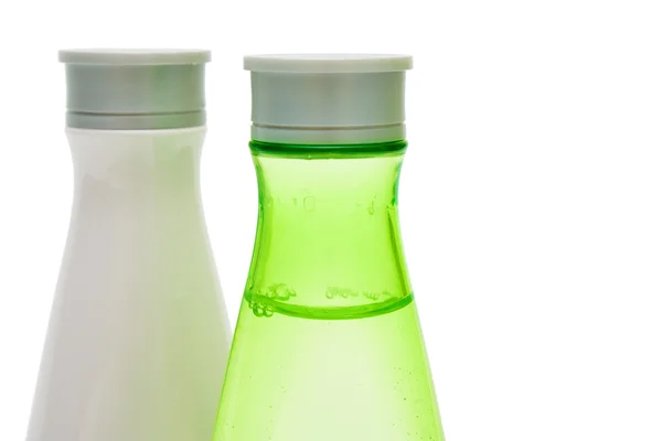 Beauty bottles closeup (green and white) — Stock Photo, Image