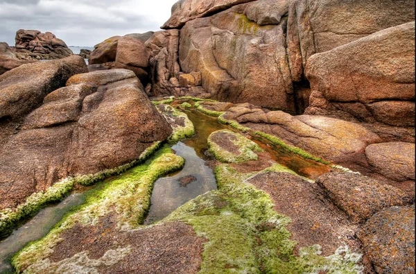 Costa com água en rochas na Bretanha — Fotografia de Stock