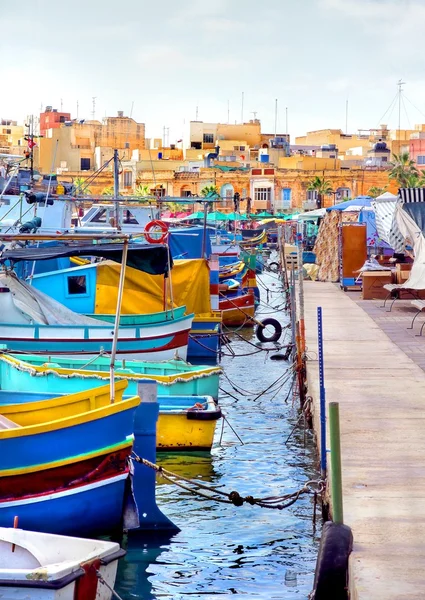 Fishing boats in harbor of Marsaxlokk — Stock Photo, Image