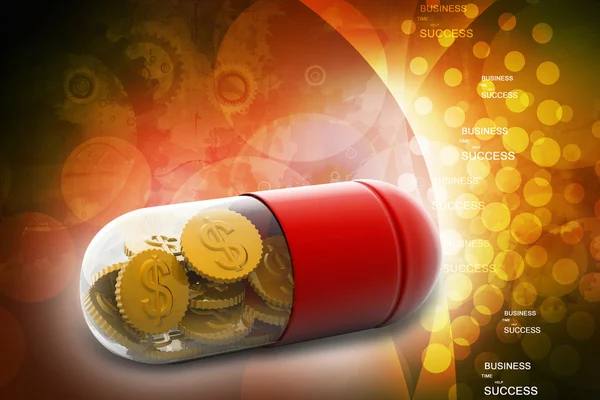 3d illustration of Red pill filled with dollar coin — Stock Photo, Image