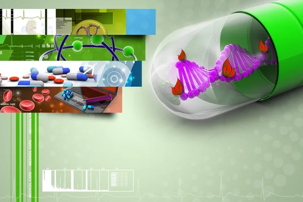 Ilustração 3d de Dna dentro da cápsula — Fotografia de Stock