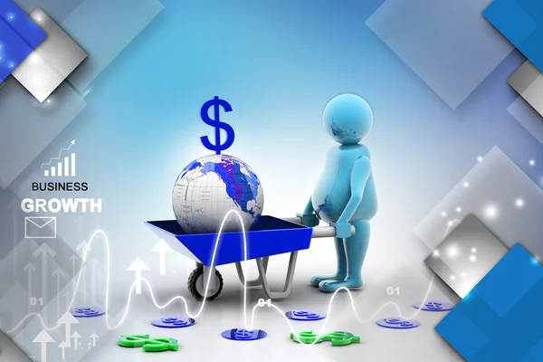 3d multi use Gold Coin In and earth Wheelbarrow. Business growth and profit — Stock Photo, Image