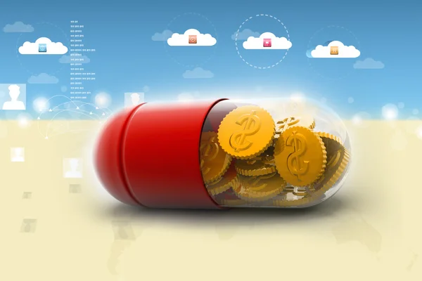 ドル硬貨でいっぱい薬の 3 d イラストレーション — ストック写真