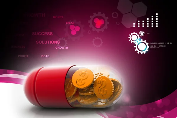 3d illustration of  pill filled with dollar coin — Stock Photo, Image