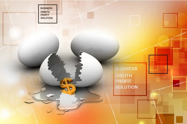 3d многопользовательское разбитое яйцо с долларовой монетой на белом фоне — стоковое фото