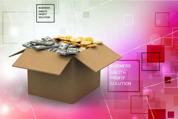 Open Cardboard box with money — Stock Photo, Image