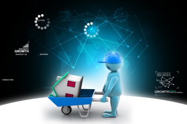 3D multi kullanmak inşaat işçisi bir el arabası ile