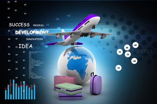 3D-bagage en handbagage met het vliegtuig — Stockfoto
