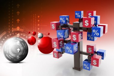 yüzdeleri ve dolar ile 3D ağaç