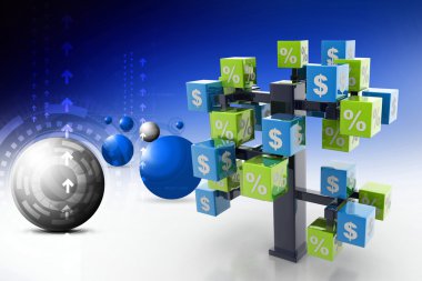 yüzdeleri ve dolar ile 3D ağaç