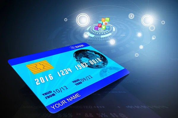 Ilustração digital do cartão ATM em fundo colorido — Fotografia de Stock