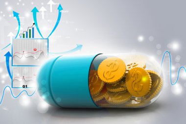 kırmızı hapı Doları para ile dolu 3D çizimi