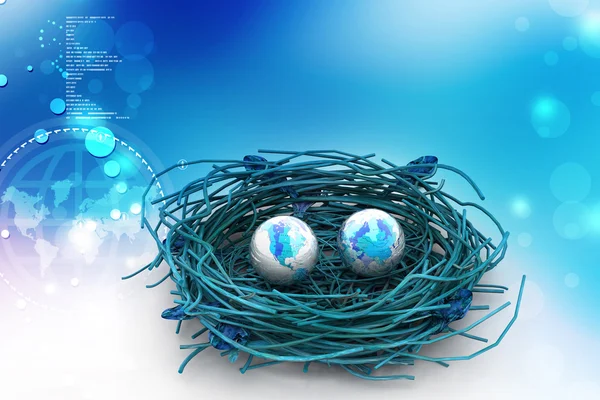 Two earths in being protected in a nest. Conceptual design — Stock Photo, Image