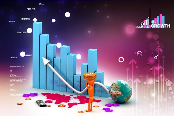 3d business graph with earth and dollars — Stock Photo, Image