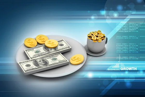 Dinner service with dollar. Financial concept on plate — Stock Photo, Image