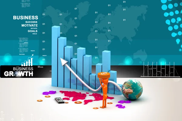 3d negocio gráfico con tierra y dólares — Foto de Stock