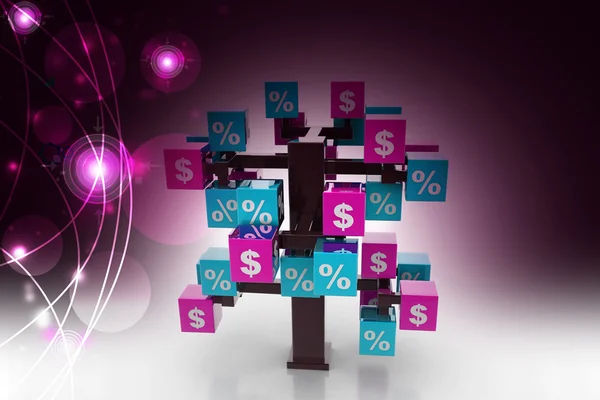 3d tree with percents and dollars — Stock Photo, Image