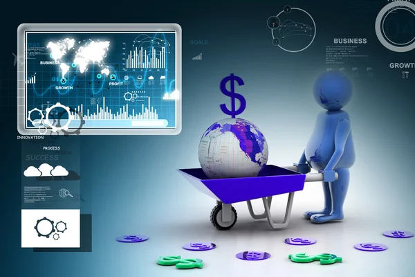3d multi uso moneda de oro en y la tierra carretilla. Crecimiento del negocio y beneficio —  Fotos de Stock