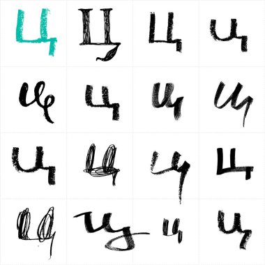 Kiril alfabesi. Büyük boy Rusça ve Ukrayna el yazısıyla yazılmış yazı tipleri. Boya ve tebeşir vektör yazı tipleriyle çizilmiş. Alfabe koleksiyonu. El yazısıyla yazılmış mektuplar. Logo, poster yazı tipi olarak kullanılabilir.