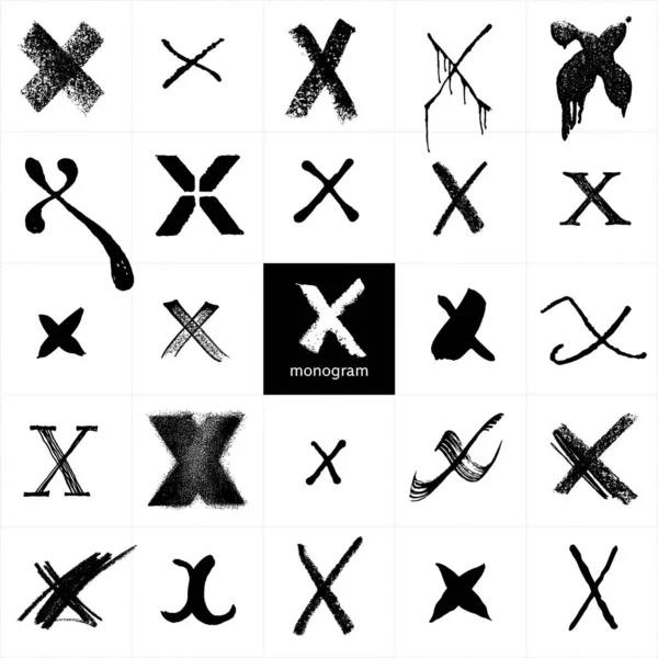 Monogram X. El yazısıyla yazılmış şık mektuplar. Kalem ve fırça işi. Logo, kartpostal, posterler, paketler için grafiksel öğeler. Harfler zarif sanattan sokak sanatına kadar çeşitli şekillerde çizilmiş..