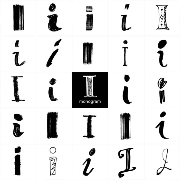 Monograma Conjunto Letras Mão Elegantes Lápis Pincelada Elementos Gráficos Para —  Vetores de Stock