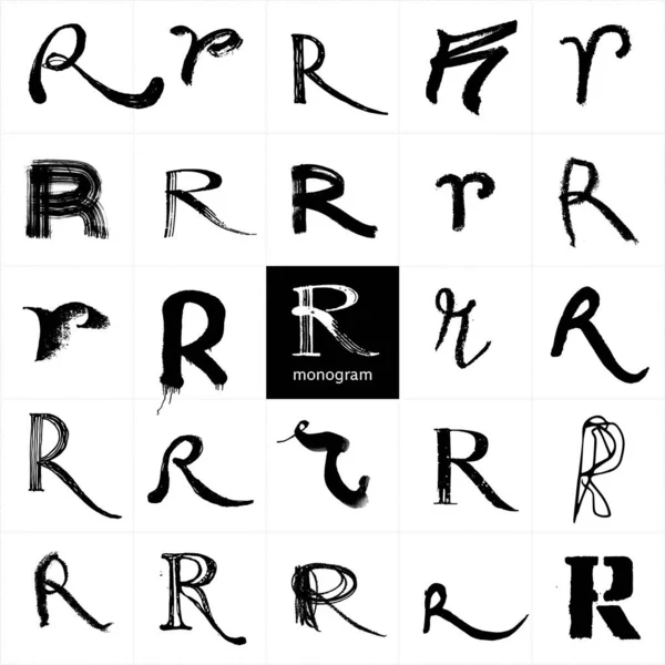 Monogram Set Handwritten Stylish Letters 브러시 포스터 패키지를 그래픽 글자는우아 — 스톡 벡터
