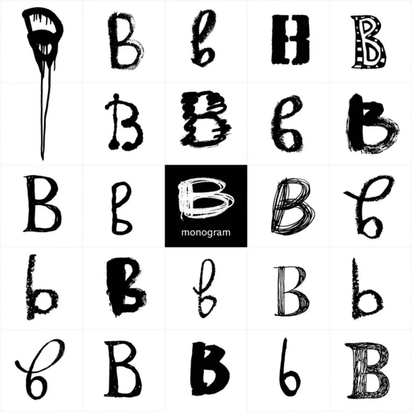 Monogram Set Van Handgeschreven Stijlvolle Brieven Potlood Penseel Grafische Elementen — Stockvector