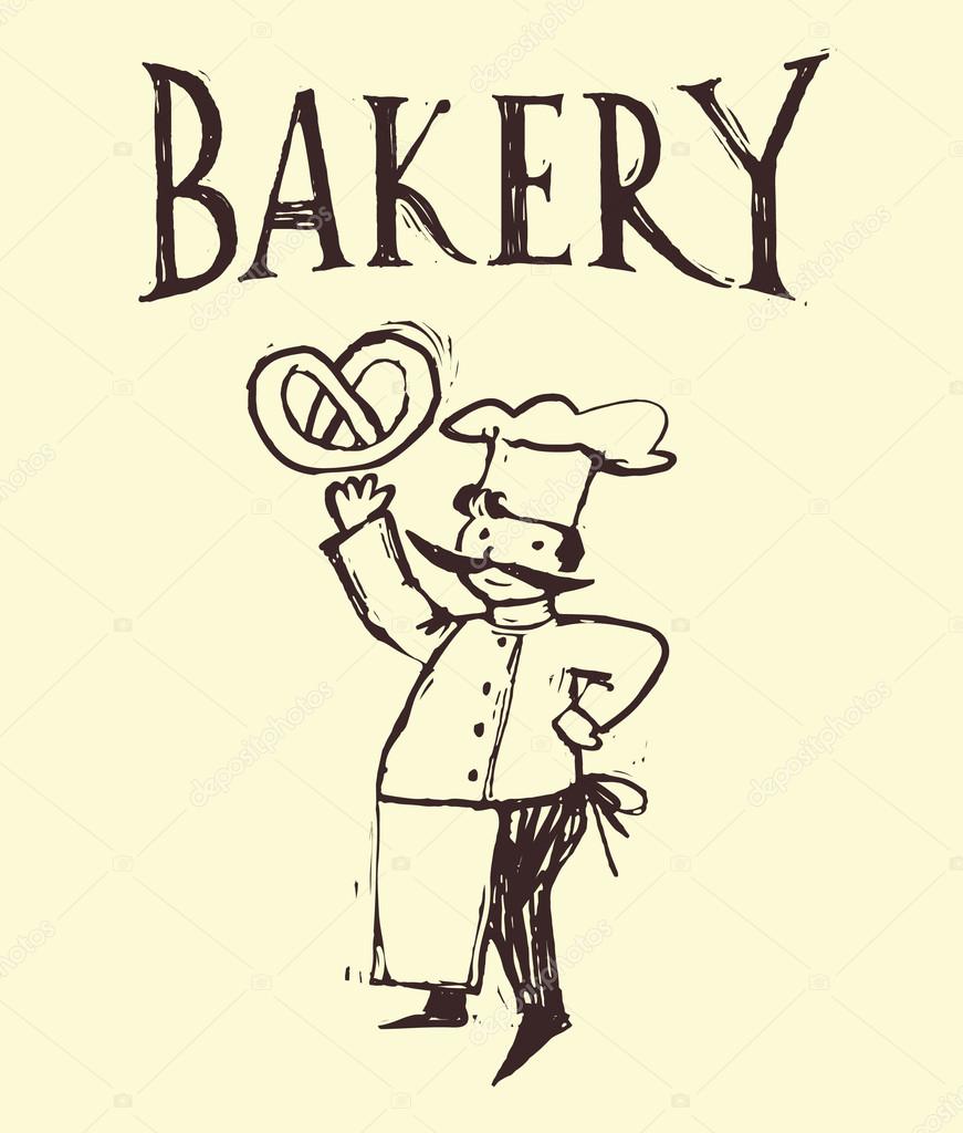 Hand drawn illustration of baker. It can be used as a logo or a bakery, to design a menu.