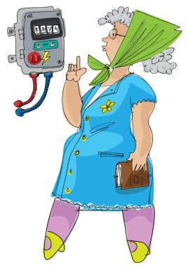 yaşlı kadın elektrik sayacı kontrol