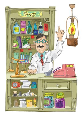 Vintage pharmacist - cartoon clipart