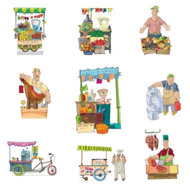 street retail and market set clipart