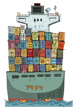 heavy loaded container ship