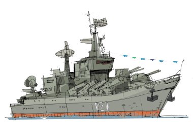 warship - cartoon  illustration clipart