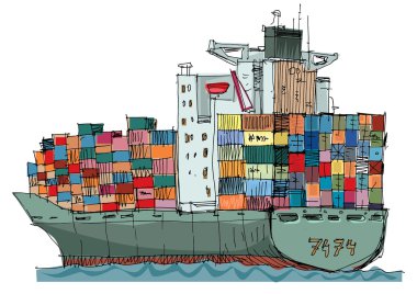 heavy loaded container ship