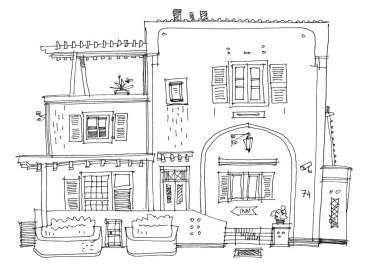 Santorini, Yunanistan, cephe - çizgi film