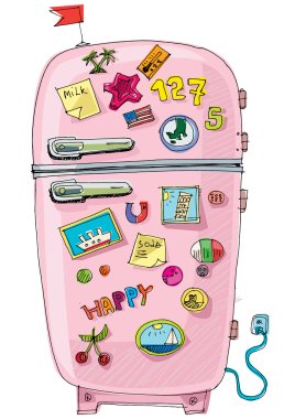 vintage fridge with magnets clipart