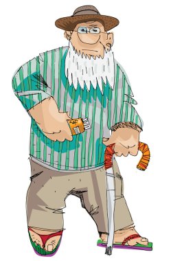 yaşlı adam hap ve sopa ile