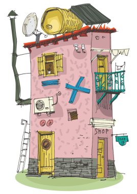 old house with solar panels clipart