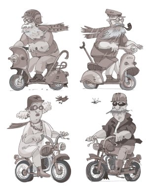 elderly persons riding on  scooter clipart