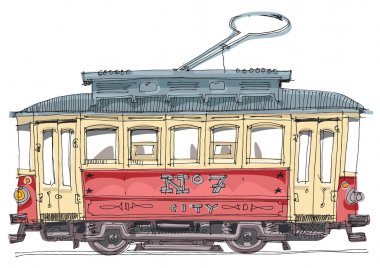 vintage tram - cartoon
