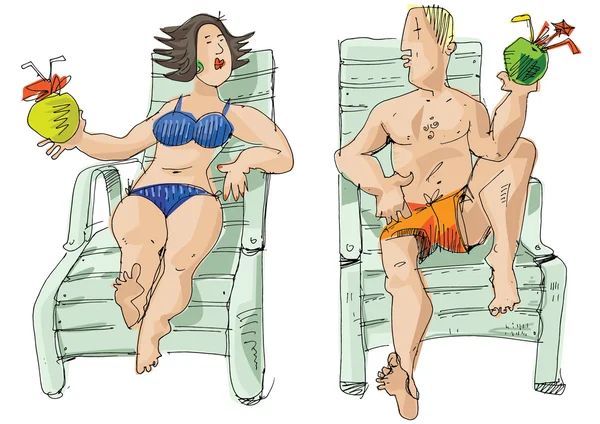 Couple assis sur le transat - croisière — Image vectorielle